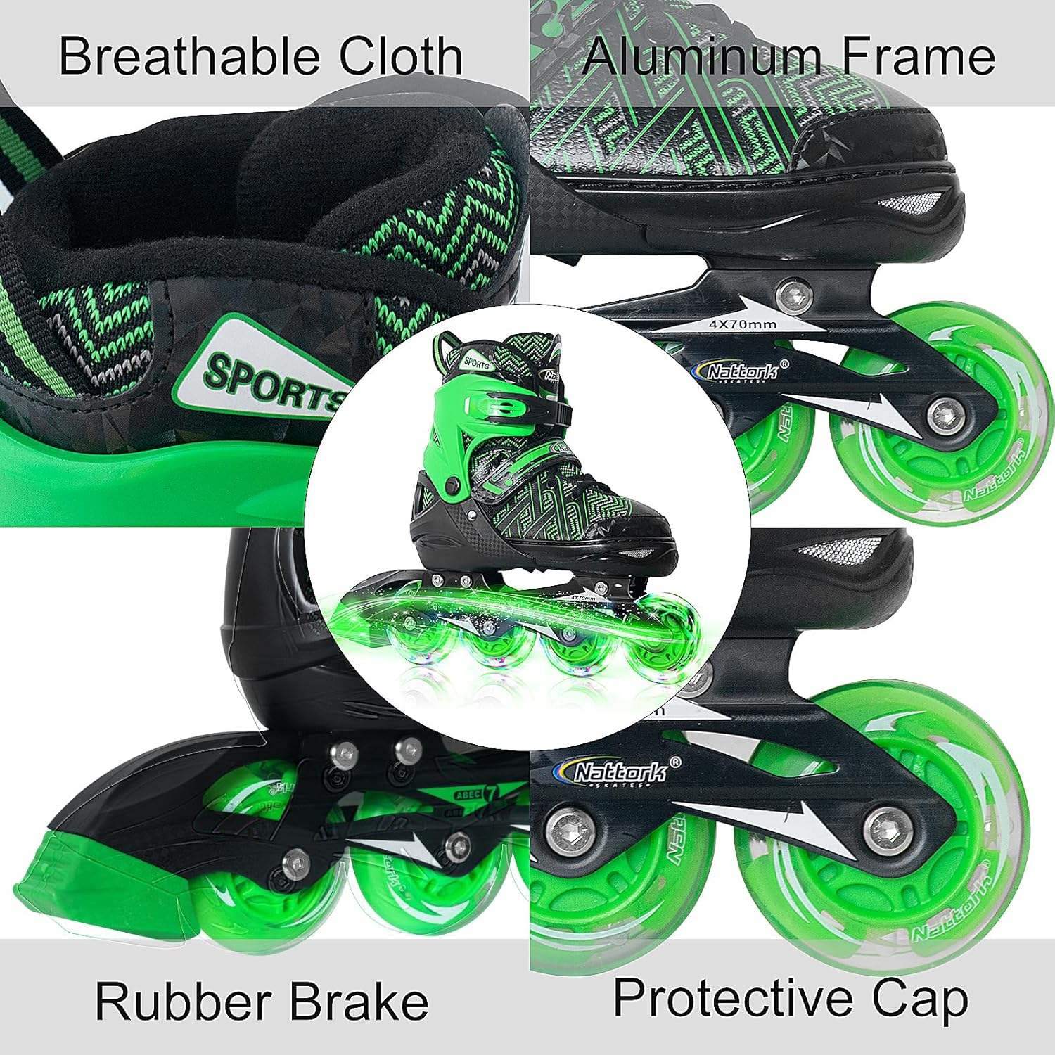 Nattork Adjustable Inline Skates for Kids Boys & Girls, Blue Black Red with Light up Wheels, Youth Blade Roller Skating for Beginners Ages 3-15