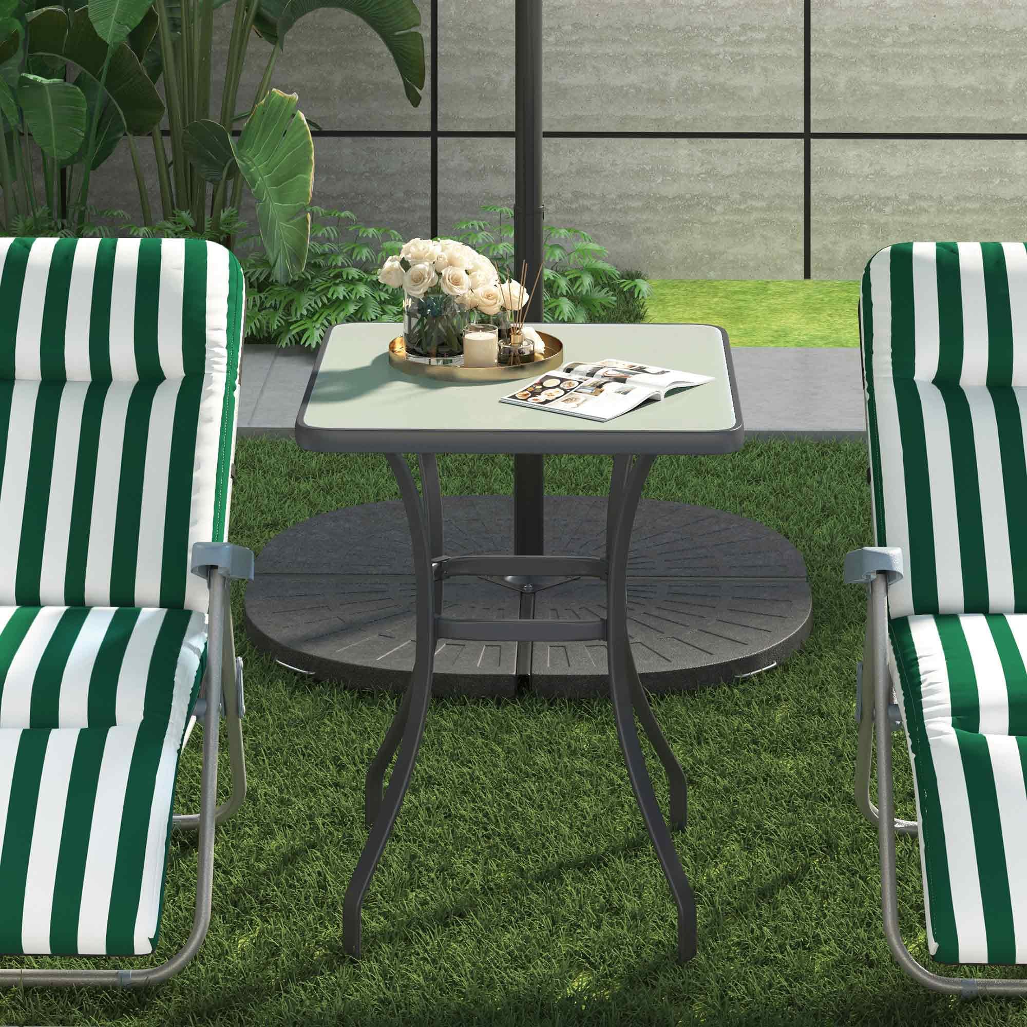 Outsunny Mesa Auxiliar de Cristal Templado Cuadrada Bordes Redondeados Mesita Café para Patio Terraza Balcón Negro y Transparente 68,5x68,5x84 cm
