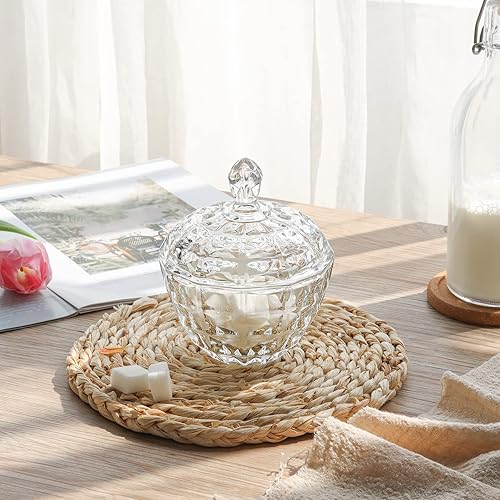 Miniatura 3 de ComSaf Plato de caramelo de vidrio con tapa, cuenco decorativo para caramelos, tarro de caramelo cubierto de cristal para escritorio de oficina en