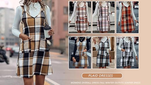 美品♡ classic plaid jumper dress Milumia Women's Plaid V Neck Pinafore Overall Short Dress Losse