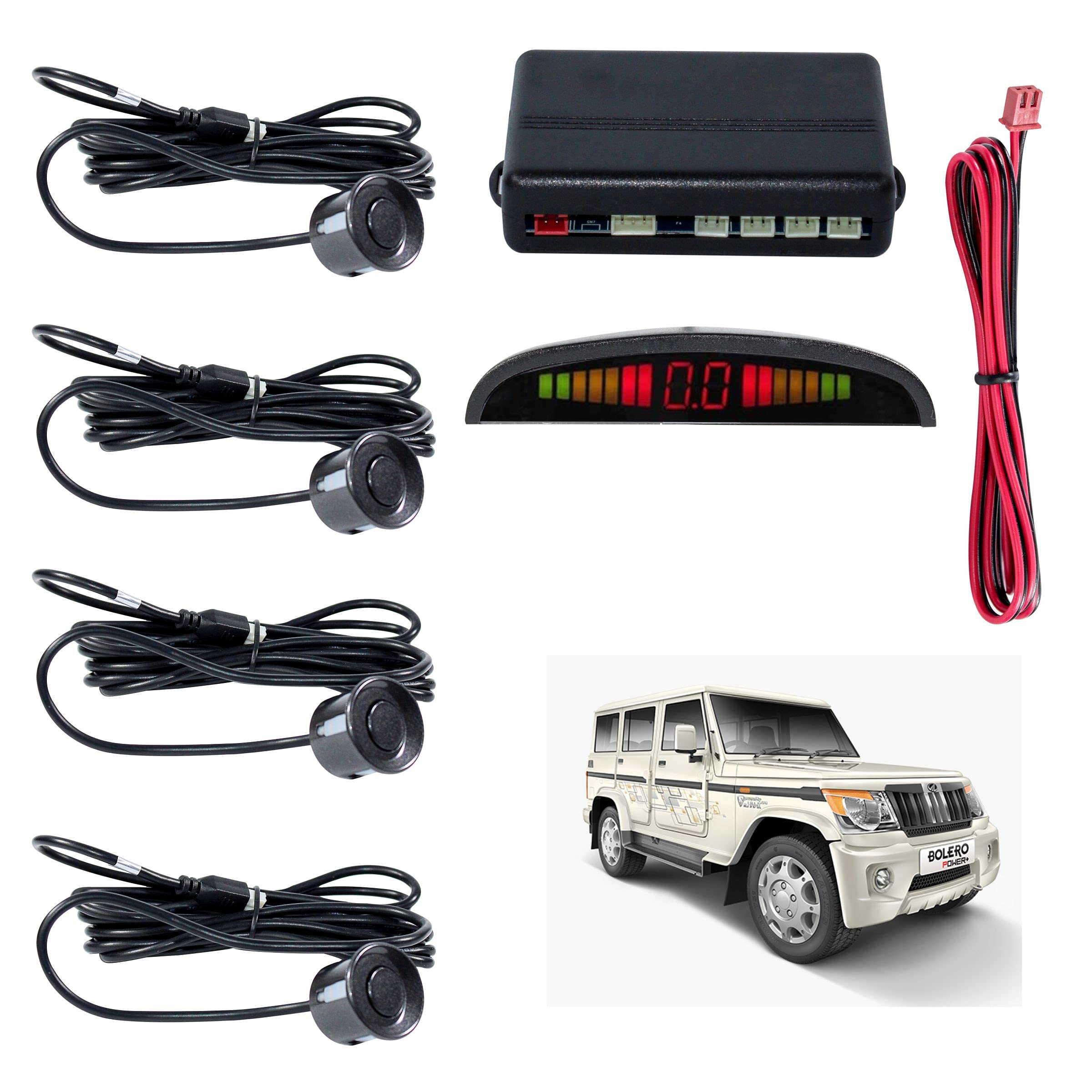 Car Reverse Parking Sensor with LED Display 4 Sensor Reverse Parking Auto Radar Detectors For Mahindra Bolero (Black)-picture-25
