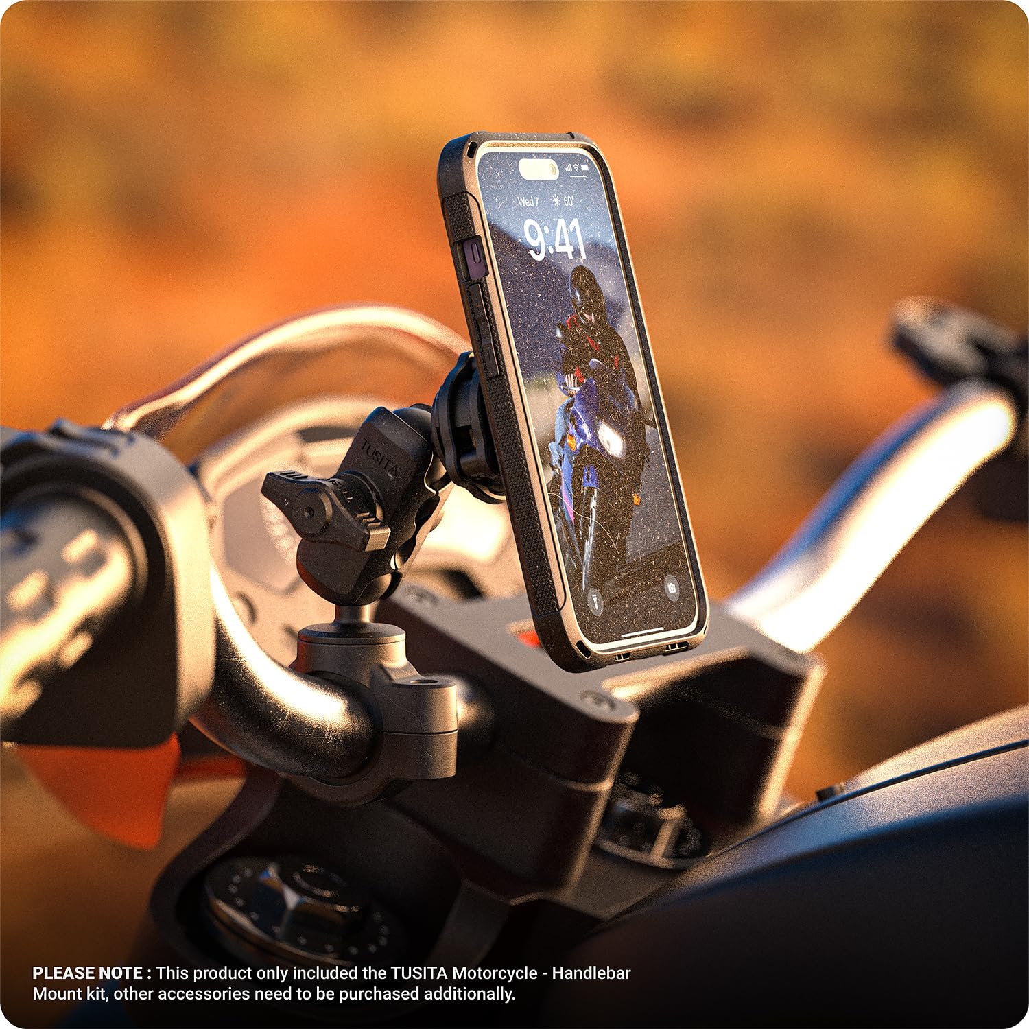 TUSITA Uchwyt Motocykl na Kierownicę - Mała Podstawa z Podwójnym Ramieniem Krótkim - 1" B Rozmiar