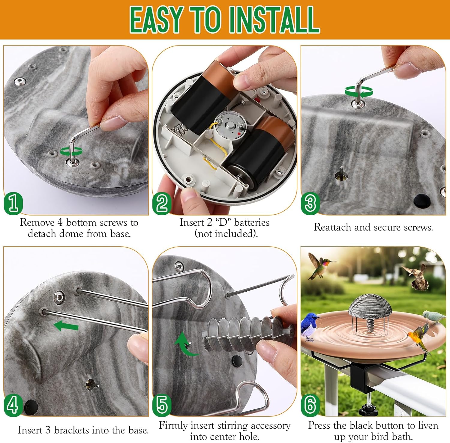 Hohean Water Agitator for Bird Bath, Battery Birdbath Water Circulator, Waterproof and Quiet, Energy Saving Bird Bathtub Mixer for Patio Garden Pond Decoration (Gray Texture,1 Pack)