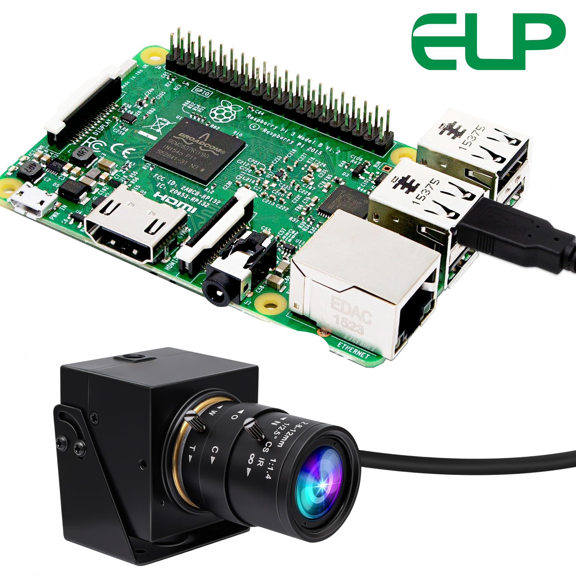 ELP Global Shutter Webcam USB 5MP 50fps ad alta velocità 1440P 60fps Telecamera varifocale Teleobiettivo (zoom 4X)