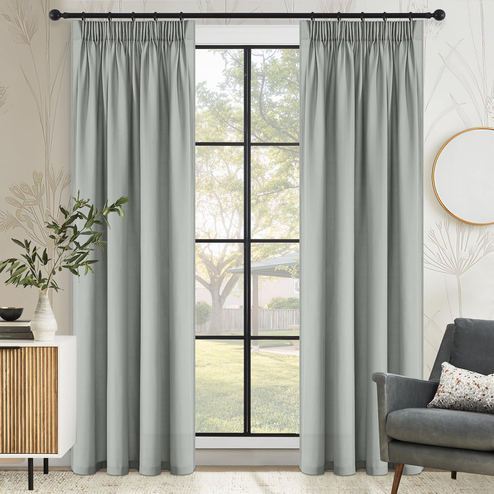 MRTREES Cortinas Salon Cortinas Opacas Cortinas Modernas Verde Gris Claro para Dormitorio, Cortinas Largas con Ganchos para Salón 2 Piezas, 132x240 cm