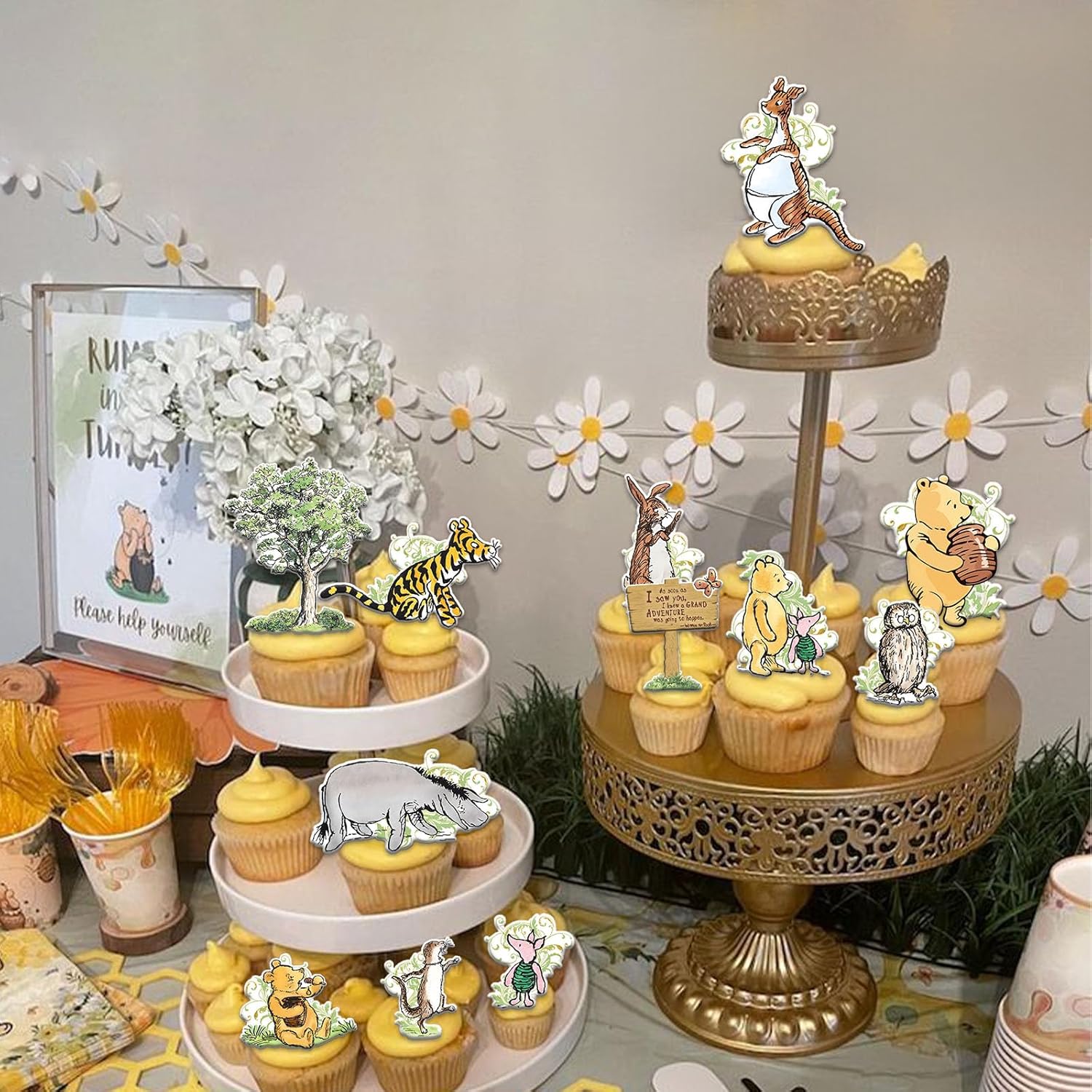 48pcs Winnie Cupcake Toppers for Baby Shower Decorations Classic Winnie Cupcake Decorations Birthday Party Decorations - Image 5