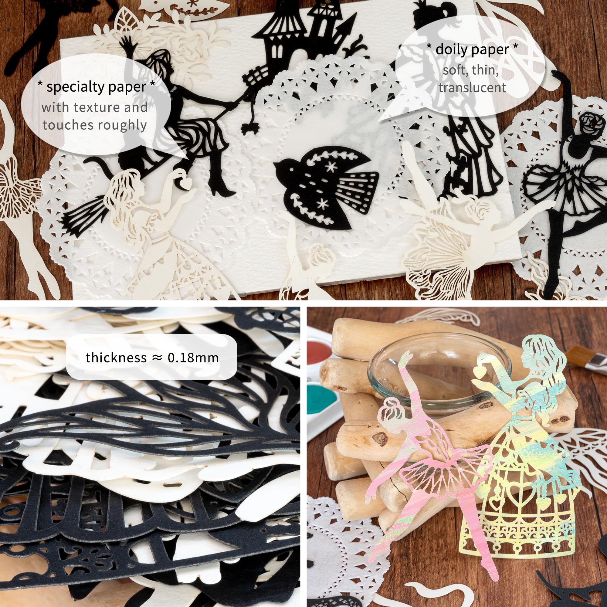 Mayplous Vintage Lace Cutouts - 4 Pack Fairytale Die-Cut Doilies for Card Making Journaling & Collage, Black and White - Image 4
