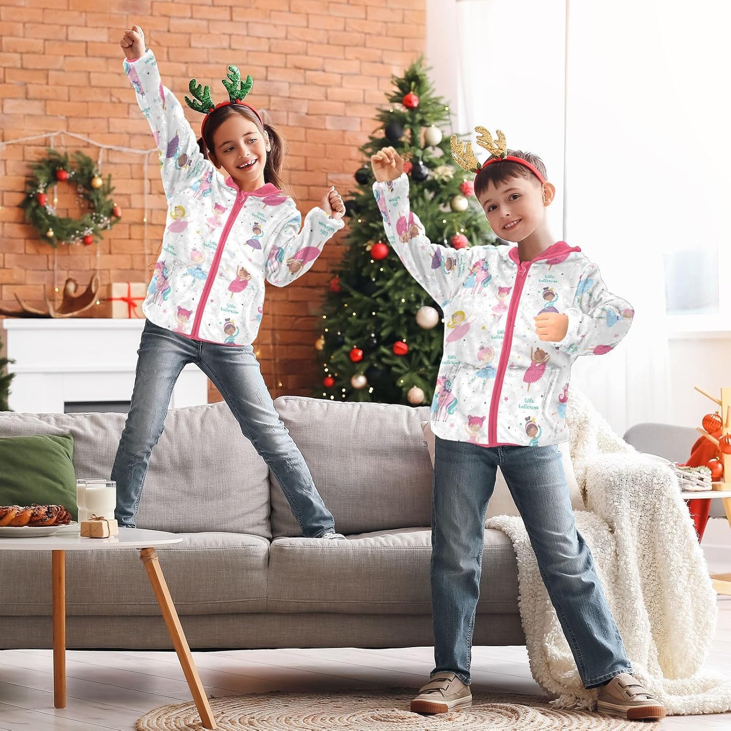 CaTaKu Toddler Girls Full Zip Hooded Fleece Jacket Ballerinas Cute Star Boys Coat Fall Winter Outwear 5t