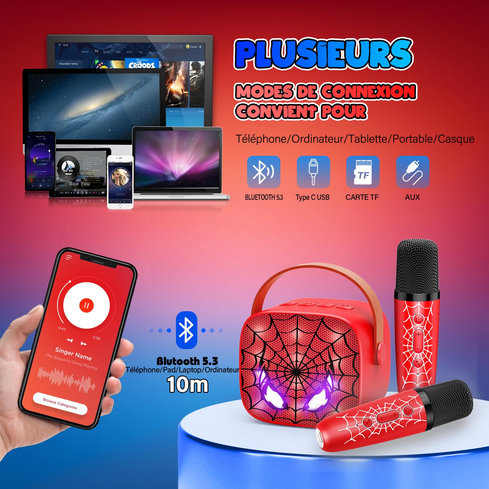 Braxel Cadeau Garcon 3-12 Ans, Micro Karaoke Enfant avec 2 Micro sans Fil Bluetooth Jouet Garcon 3-12 Ans Micro Enceinte Karaoké Cadeau de Noel Enfants Microphone Enfant pour Chanter