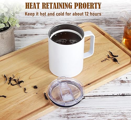 Miniatura 3 de Paquete de 2 tazas de café con tapa hermética, tazas blancas de sublimación de 12 onzas, taza de viaje de acero inoxidable aislada de doble pared,