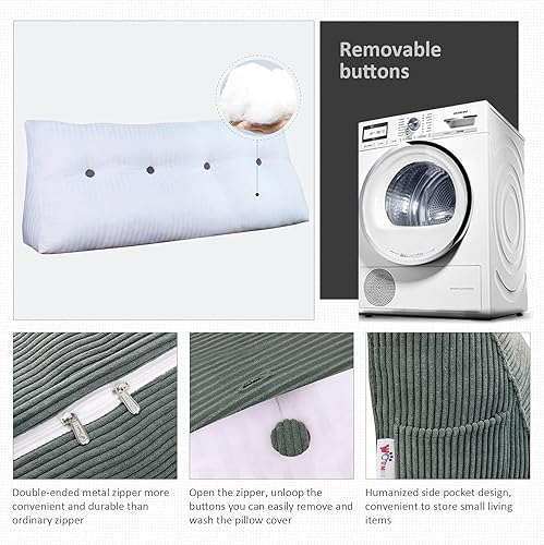 Miniatura 4 de WOWMAX - Almohada triangular para lectura almohada grande para cabecera y respaldo almohada en forma de cuña para soporte y posicionamiento, para