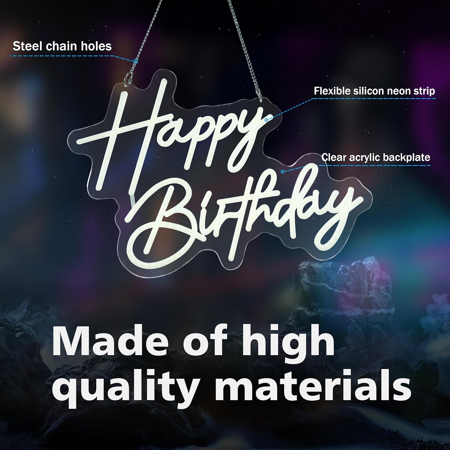 Happy Birthday Neon Sign Art Wall Lights for Beer Bar Club Bedroom Hotel Pub Cafe Wedding Birthday Party Gifts (White)