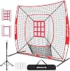BAGAIL 7x7 ft Extra Large Baseball & Softball Training Net with Batting Tee, Heavy Duty Reinforced Steel Frame, Oversized Hitting Zone for All Levels, Portable Backstop with Carry Bag