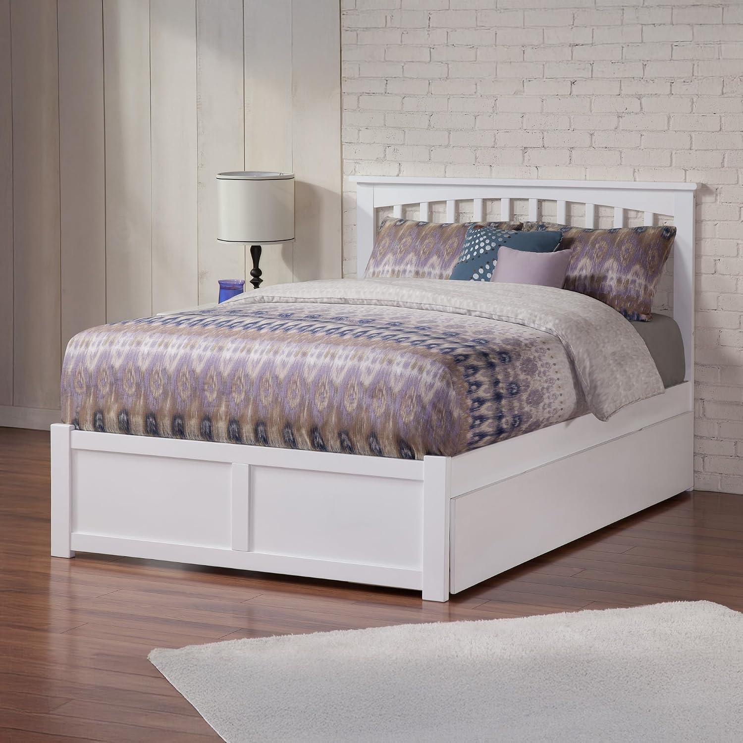 AFI, Mission Queen Platform Bed with Footboard & Twin XL Trundle, White