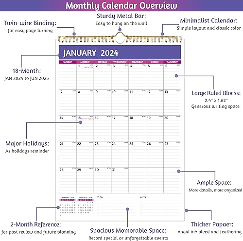 Miniatura 3 de Calendario de pared 2024-2025  abril 2024  septiembre 2025, calendario de pared 2024-2025, calendario mensual de 18 meses, 12 x 17 pulgadas,