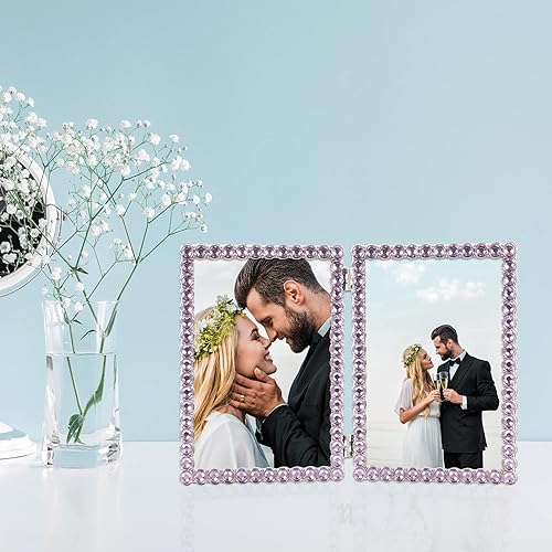 Vista 21 de Marco doble brillante de metal plateado 4x4, brillo transparente Brillo claro