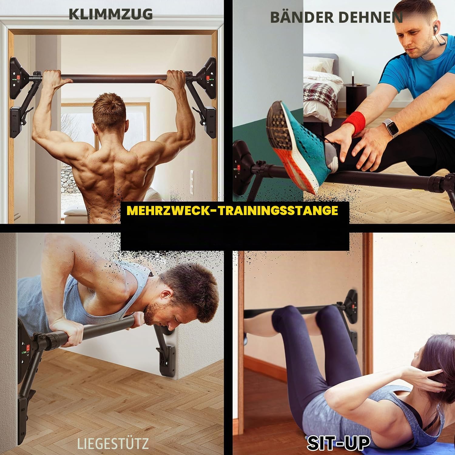 Klimmzugstange/Klimmzugstange Oberkörper-Workout-Stange, super belastbar: Doppelte Sicherheitsverriegelung, Zwei-Wege-Unterstützung, Fitness-Krafttrainingsgerät