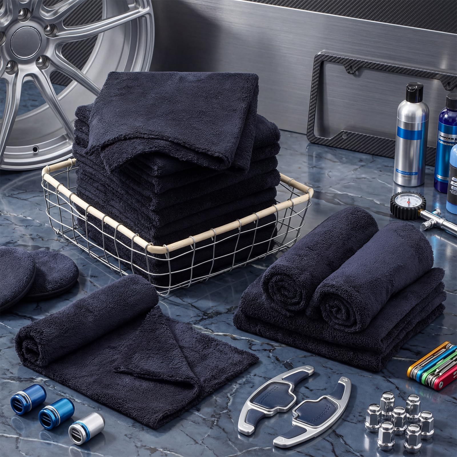Shimeyao 40 Stück randlose Mikrofaser-Plüsch-Handtücher für Autos, Details, Trocknen, Waschen, Polieren, saugfähige Reinigungstücher, 500 g/m² (40 x 40 cm, schwarz)