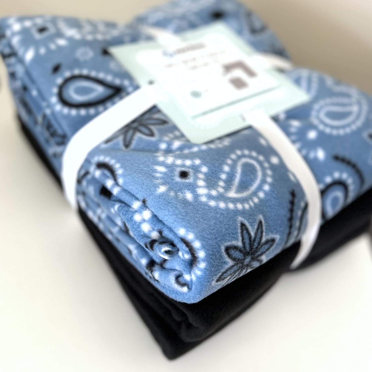 YourFleece No-Sew Throw Fleece Fabric DIY Blanket Making Kit, Make Your Own, Anti-Pill, Bandana Handkerchief Blue, 72x60 inches