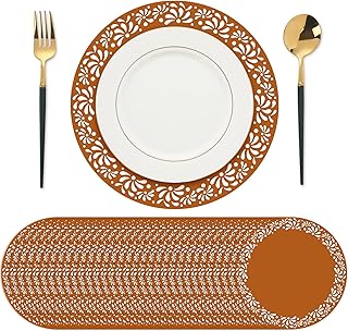 Yungyan 32 Pcs Cielito Lindo Party Decoration 13 Inches Platos De Barro Mexicanos Paper Place Mats Mexican Table Mats Cinco De Mayo Round Paper Placemat for Mexican Wedding(Brown,Stylish Style)
