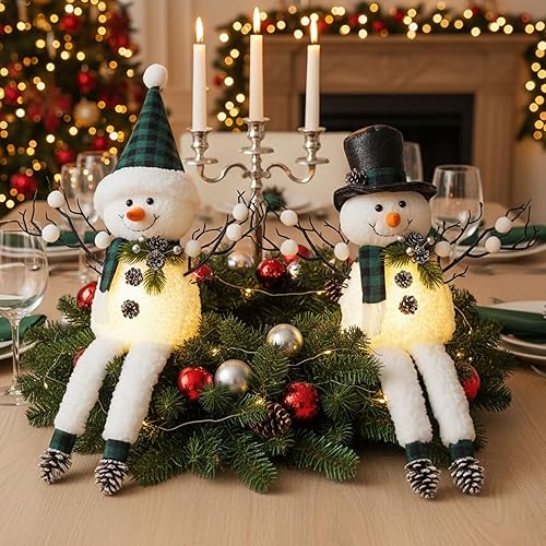 Miniatura 3 de Paquete de 2 decoraciones navideñas verdes y blancas, decoraciones de muñeco de nieve de Navidad iluminadas de 18 pulgadas, regalo navideño de