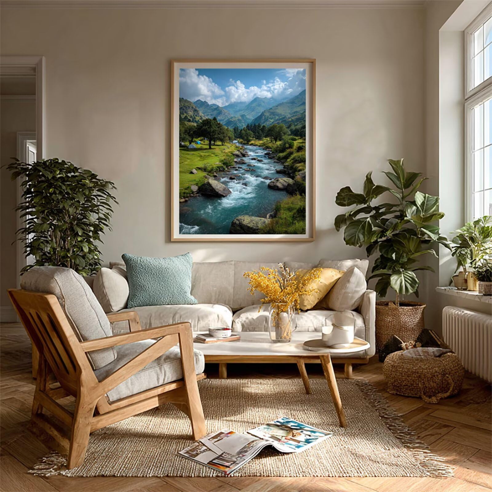 Paysage Peinture Numero Adulte, Arbre Peinture par Numero avec Cadre, DIY Activité Manuelle Adulte, Paint by Numbers Kits avec Pinceaux et Pigment Acryliques, Decoration Chambre, 100x135cm 4-4937