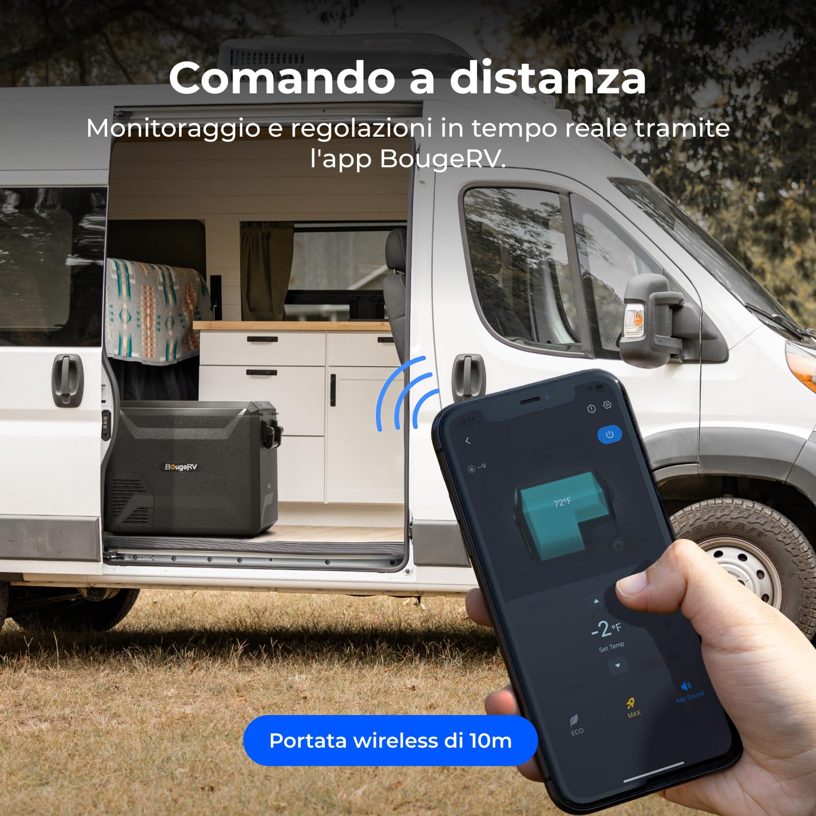 BougeRV Frigo a Compressore 47L, -20°C, Cestello Integrato | Frigorifero Auto 12V/230V, Refrigeratore Portatile, Congelatore da Campeggio, IPX4, Controllo App, Viaggi, Barca e Pesca
