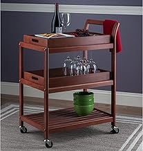 Kunjal Furniture 3-Tier Solid Wood Rolling Bar Cart Wine Serving Cart, Wheels,Utility Cart, Kitchen Storage Cart, Seasoning Rack on Wheel,for Dining Room Wine Serving Trolley (3 Tier, Brown Finish)