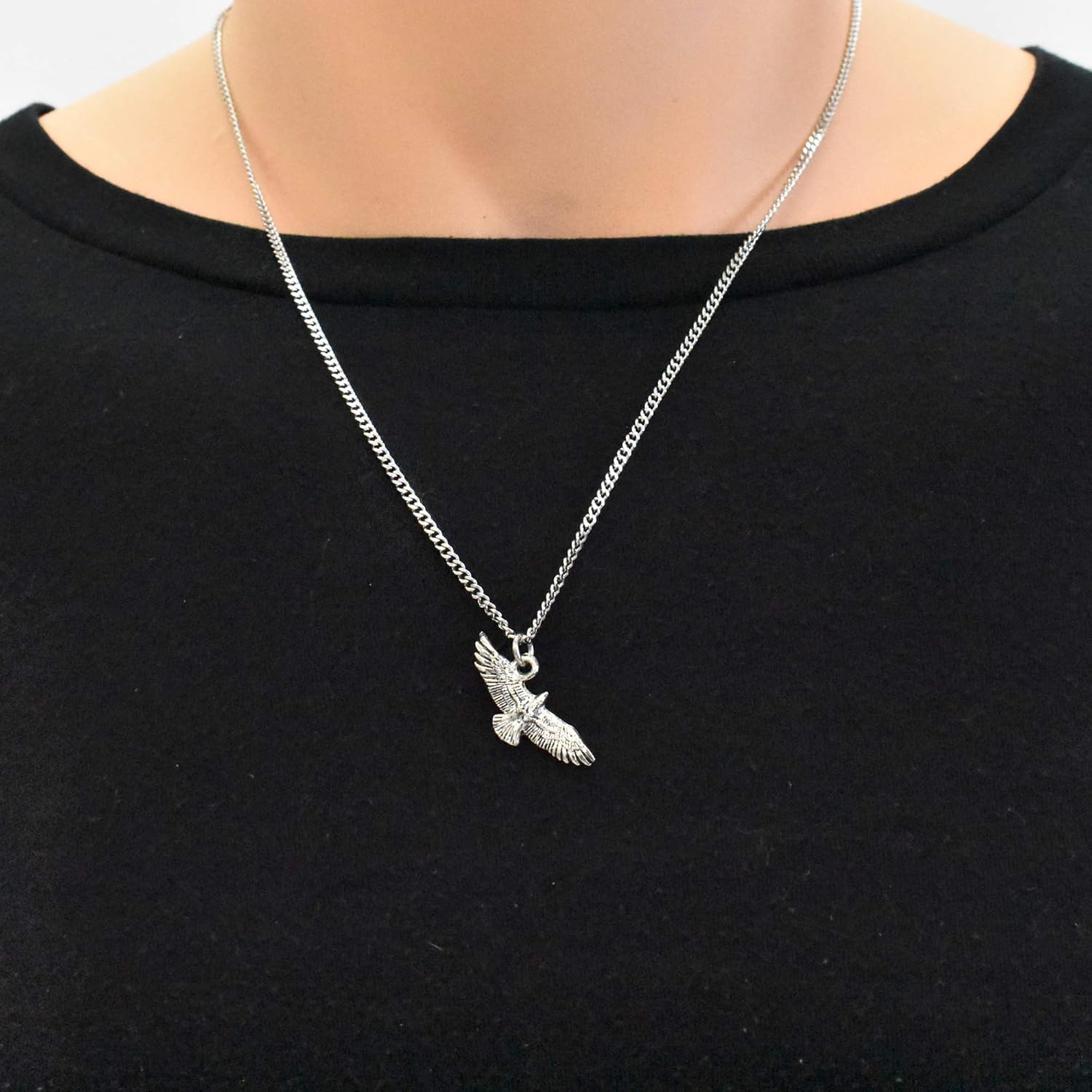 MOM & THREE DAUGHTERS Hawk Charm Pendant in Silver Pewter | 20" Stainless Steel Curb Chain | Gift for Bird Lovers | Memorial Gift - Image 6