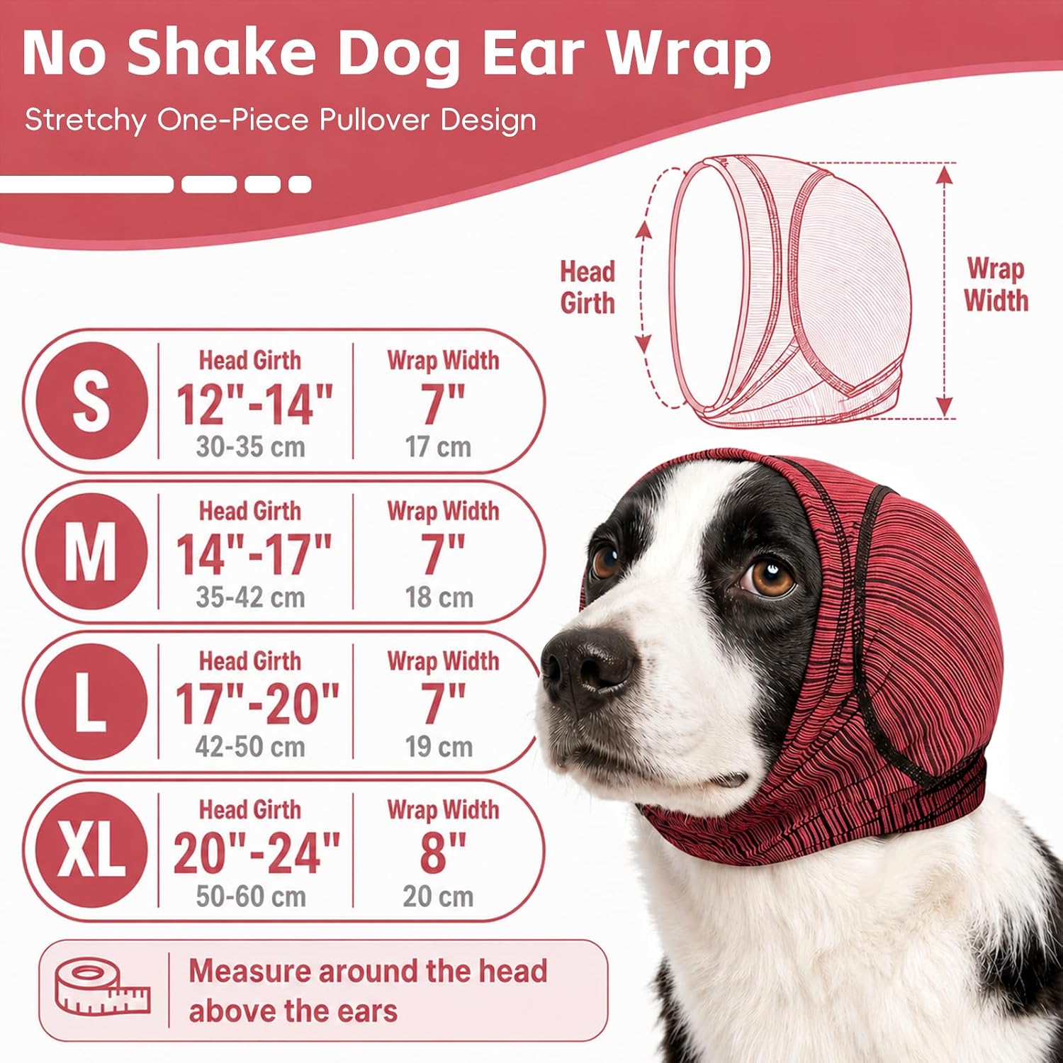 Dog Ear Muffs, No Shake Dog Ear Wrap for Hematoma, Dog Quiet Ear Cover For Anxiety Relief & Noise Protection, Dog Calming Hoodie Swim Cap for SoundProof, Thunderstorm, Groom, Firework, Drying (Red, M) image 2