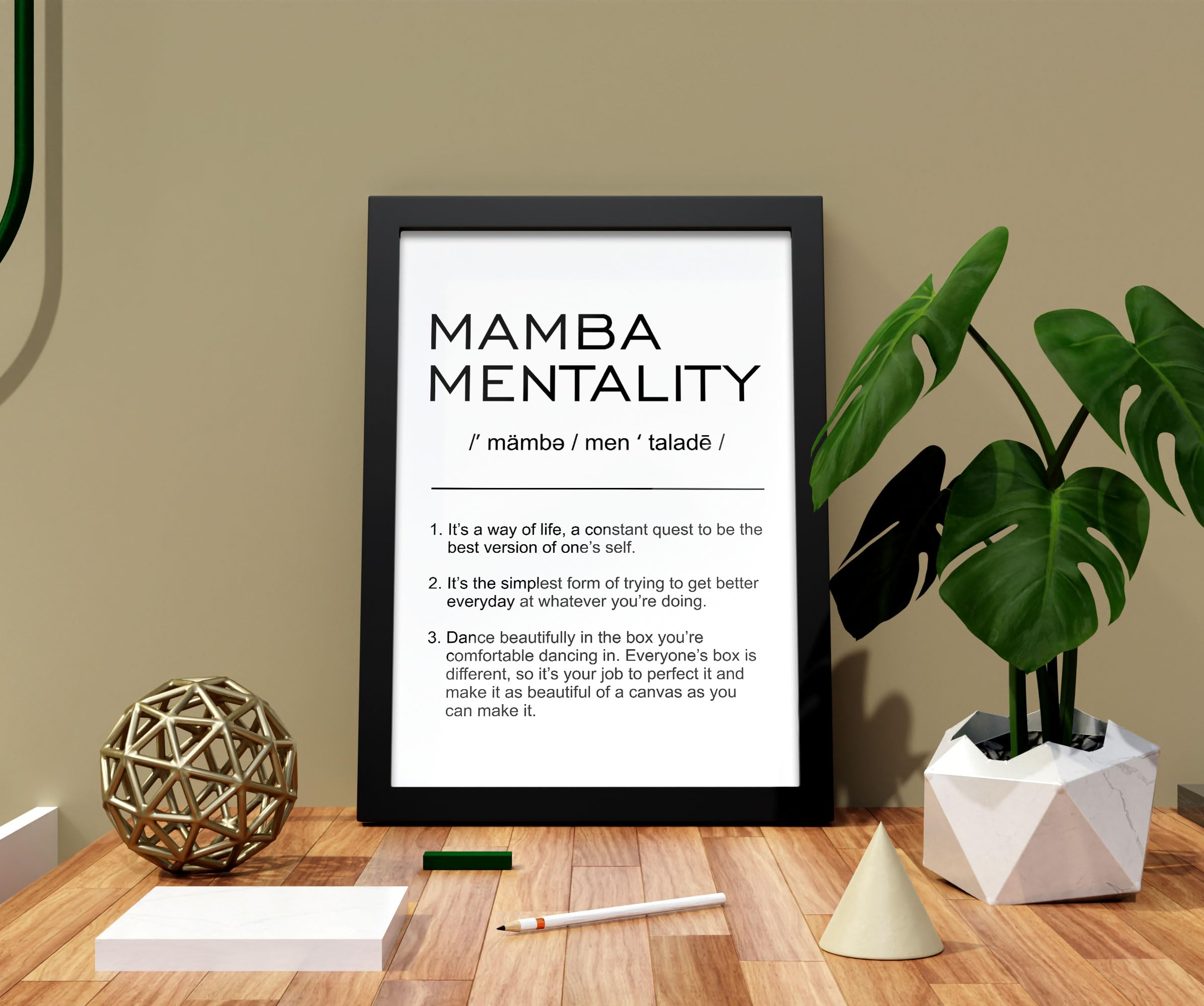 FRAMEO STORE Mamba Mentality Glass frame, Kobe Bryant mamba mentality quote wall art framed poster (A4 size - 8 X 12 Inches)