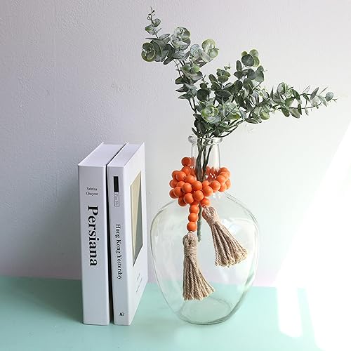 Vista 23 de Meplait Guirnalda de cuentas de madera de 39 pulgadas con borlas, cuentas de oración versátiles, estilo bohemio y chic para colgar en la pared, Rosa