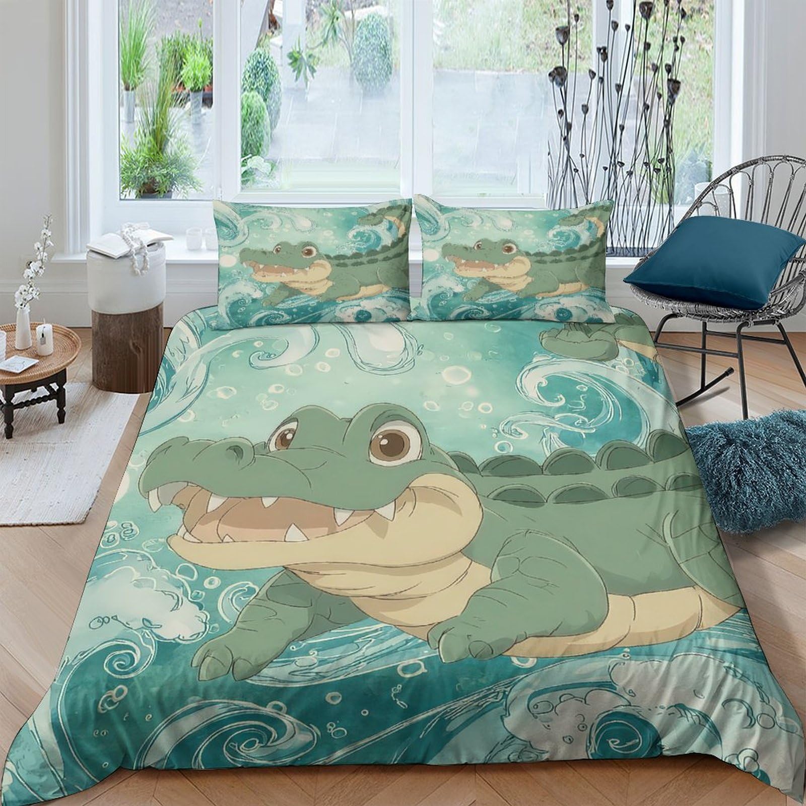 Ctjqhvkz Style-8 3D Printed Cartoon Crocodile Fitted Sheet Microfiber Soft Anti-Slip Mattress Cover Blue Animal Pattern For Bedroom Dorm Decor Single（135X200cm）