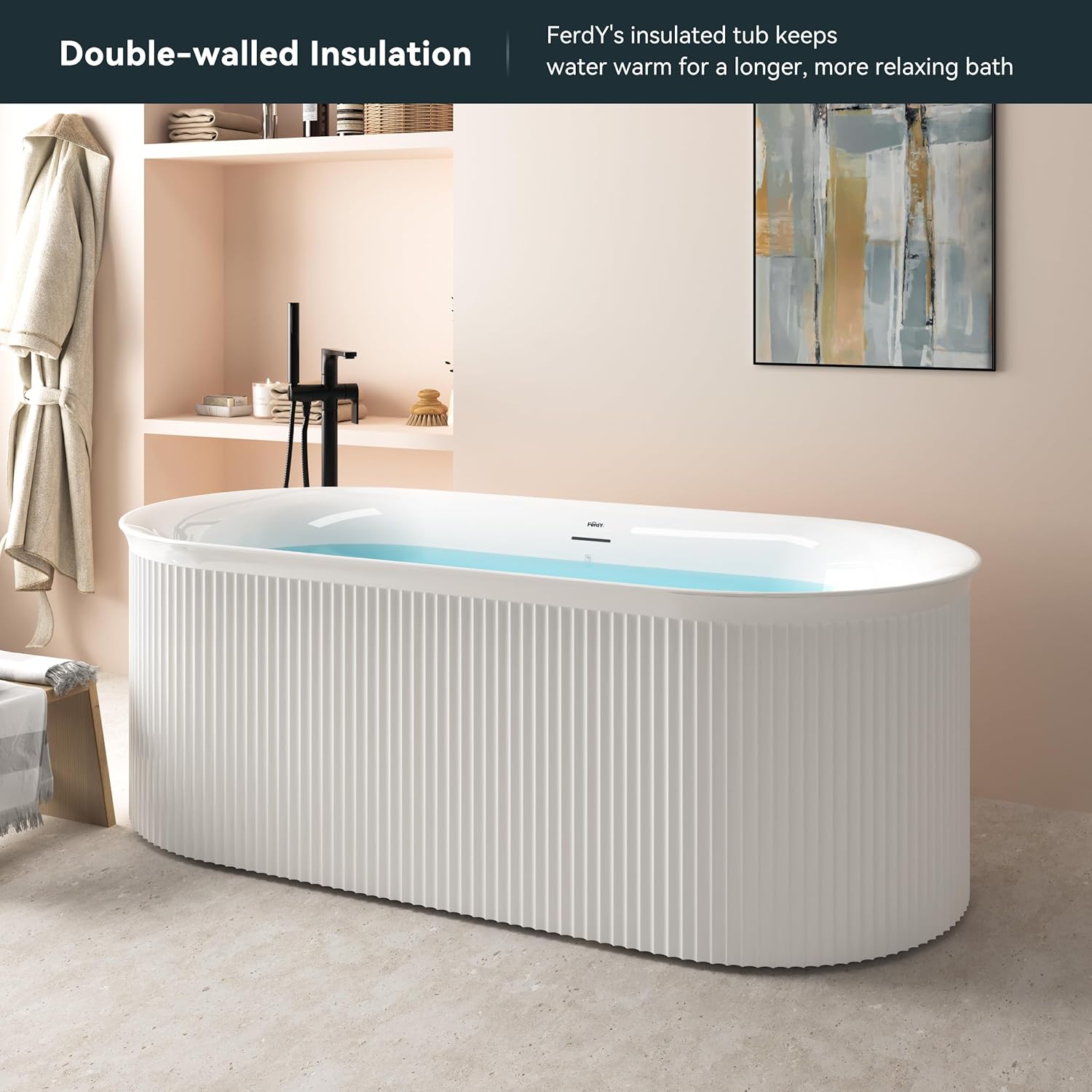 ferdy nami 67 inch freestanding bathtub angled ridged walls