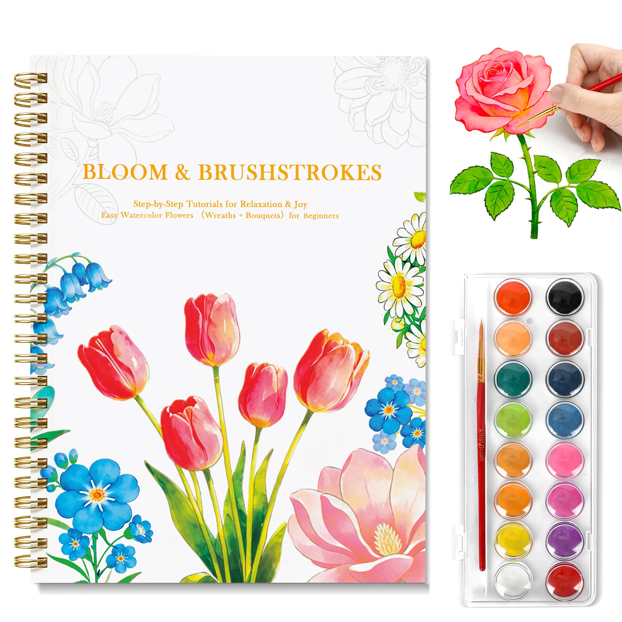 Watercolor Workbook for Beginners - Floral Painting Kit -1
