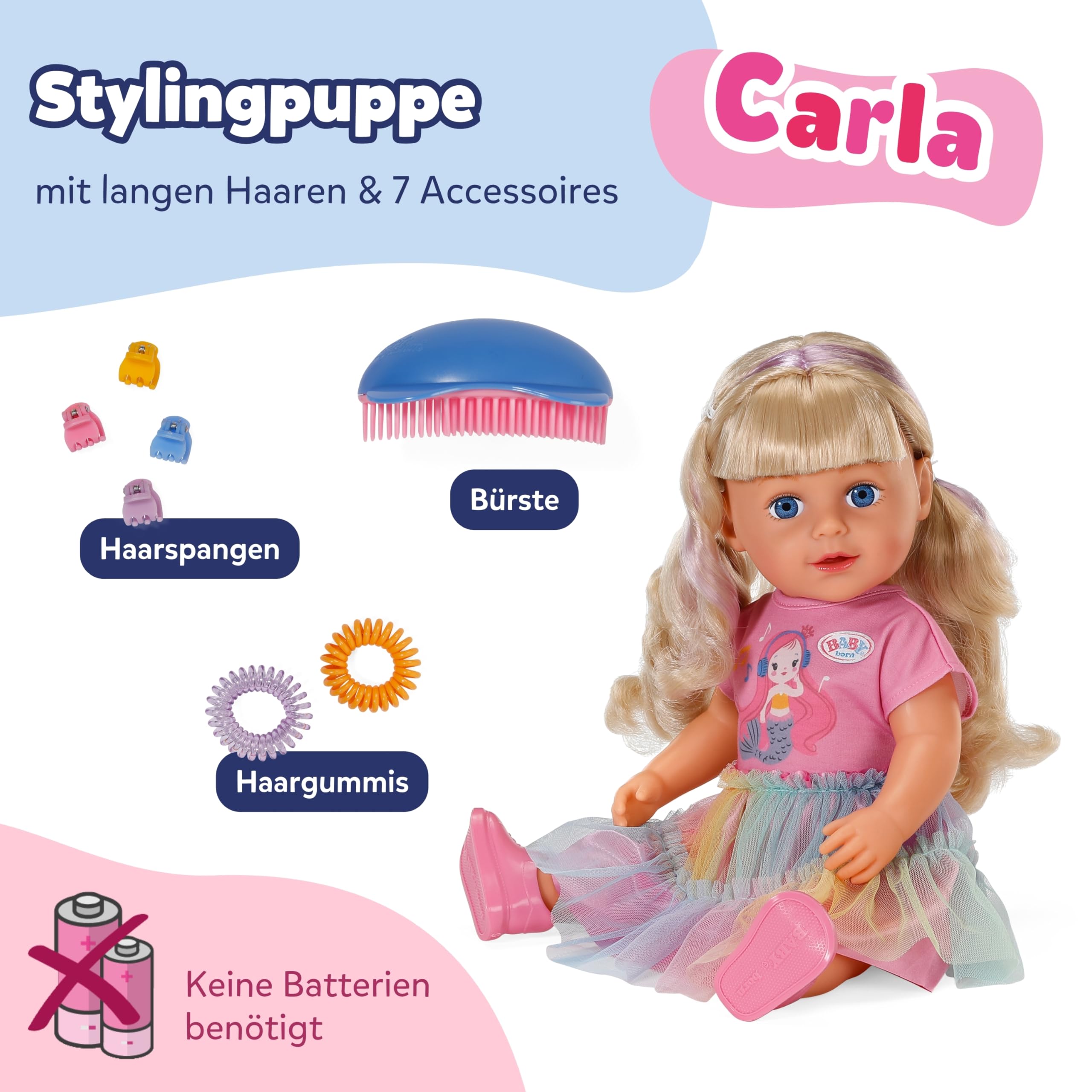 BABY Born Carla 43 cm Puppe mit Blondem Haar Strähnen Keine Batterien Kinder ab 4 Jahren 7 Accessoires