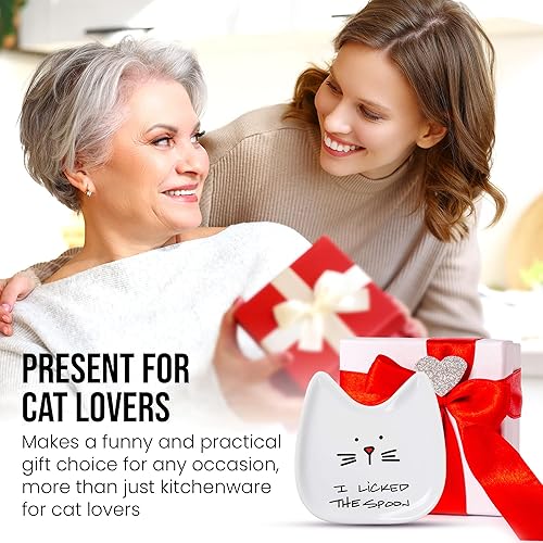 Miniatura 6 de Pavilion Gift Company Blobby Cat plato apoya cucharas I Licked the Spoon de 5 pulgadas color blanco