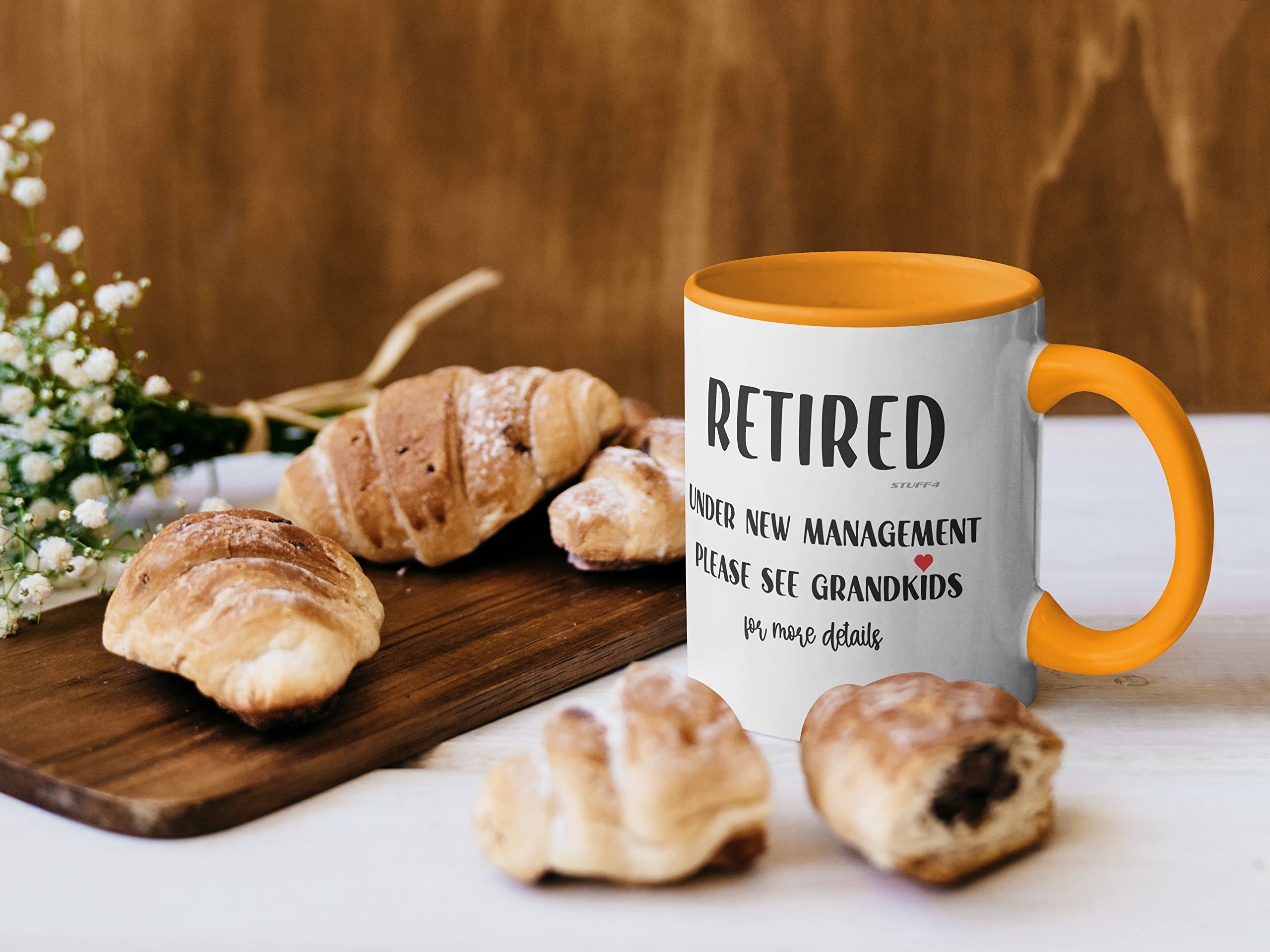 Stuff4 Funny Retirement Mugs, Under New Management, 11oz Yellow Ceramic Coffee Mugs - Image 2