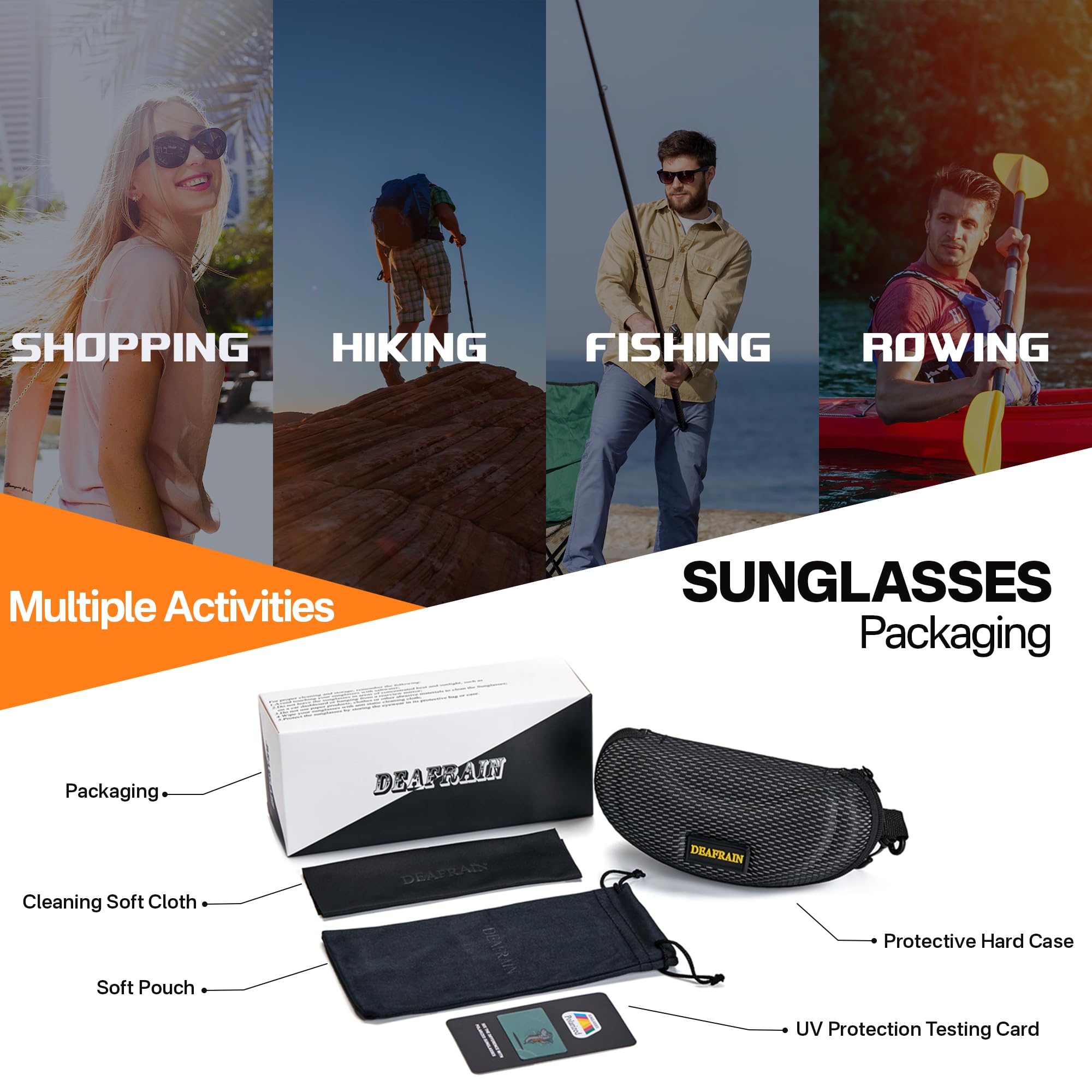 DEAFRAIN Gafas de sol polarizadas con lentes superoscuras para hombres y mujeres, gafas deportivas envolventes UV400 CAT 4 para ojos sensibles