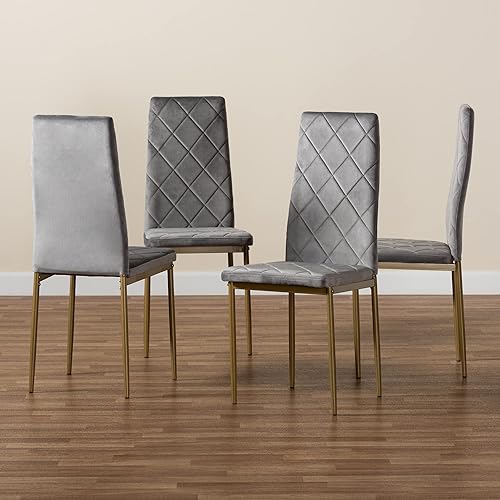 Miniatura 8 de Baxton Studio Blaise Silla de comedor tapizada de piel sintética marrón, moderna y contemporánea, color gris Gris,Negro -,Azul
