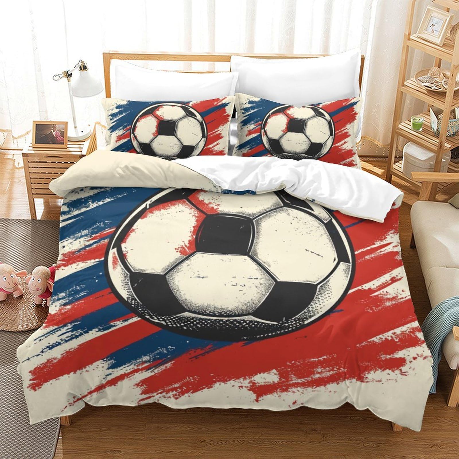 Housse de couette football 3D en microfibre avec 2 taies d'oreiller lit double 200x200cm