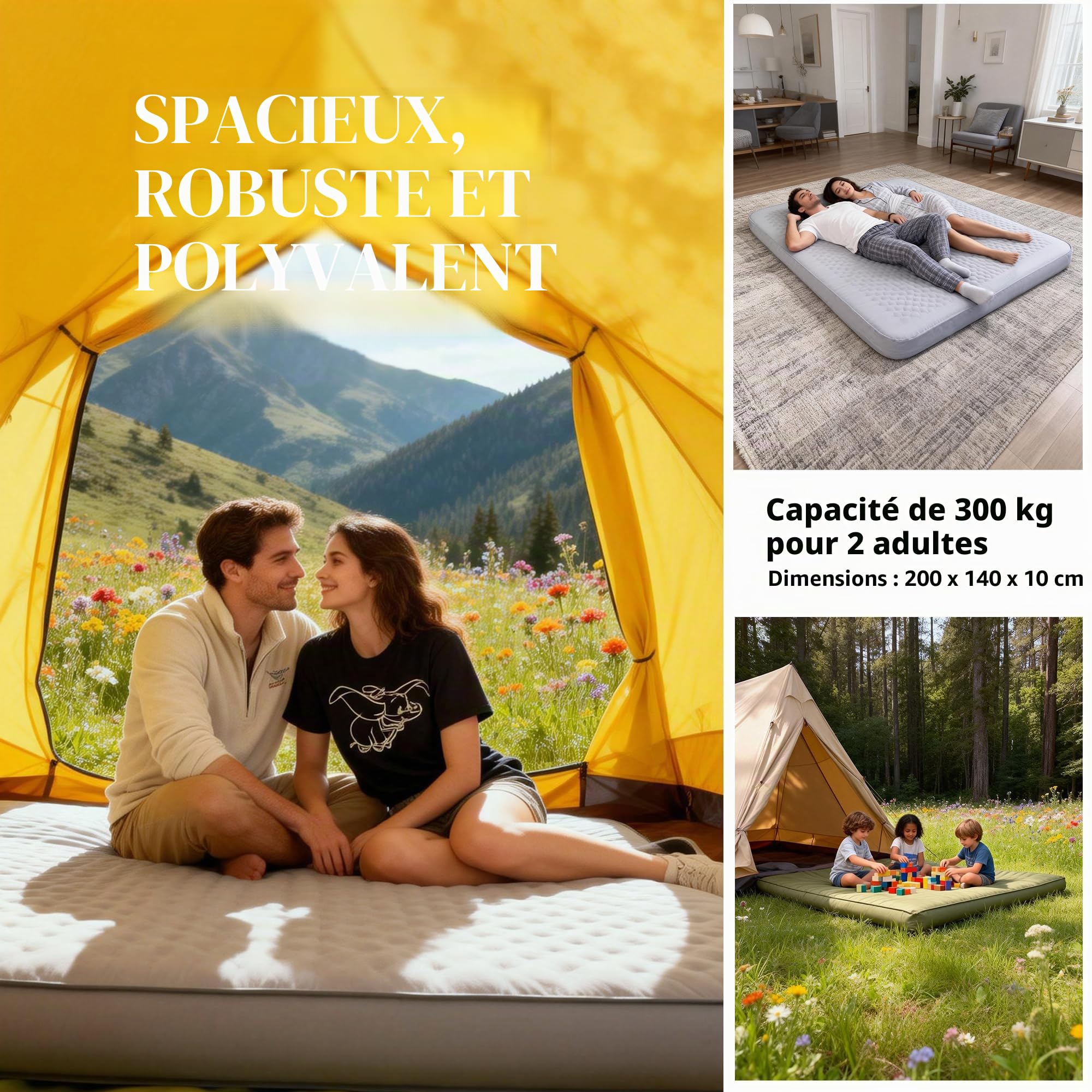 Origem Matelas Camping 2 Personnes Épais en Mousse avec Pompe Électrique | Largeur 140 cm, épaisseur 10 cm, gonflage et dégonflage facile, Matelas gonflable 2 personnes pour camping et randonnée