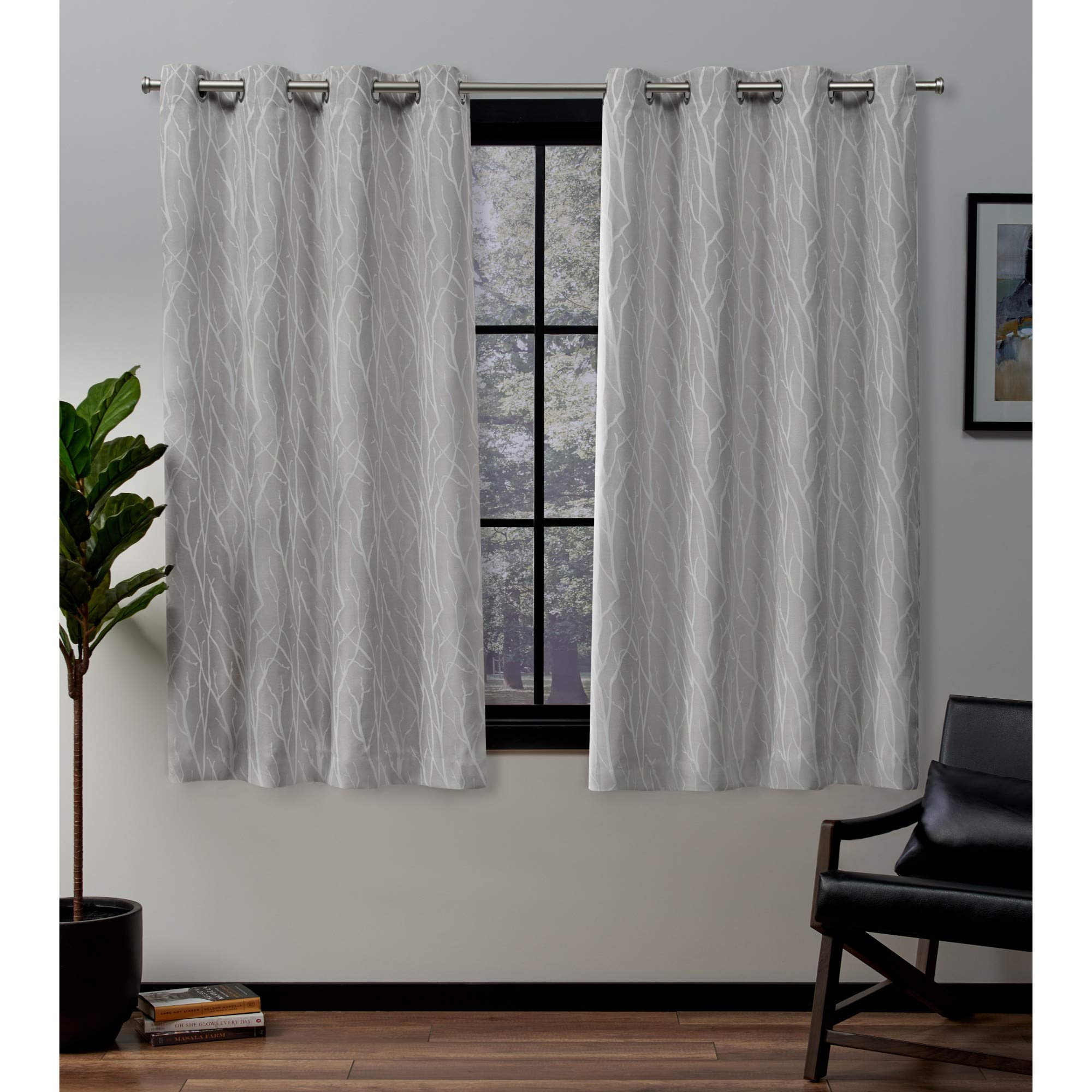 Exclusive Home Forest Hill Woven Room Darkening Blackout Grommet Top Curtain Panel Pair, 52"x63", Dove Grey