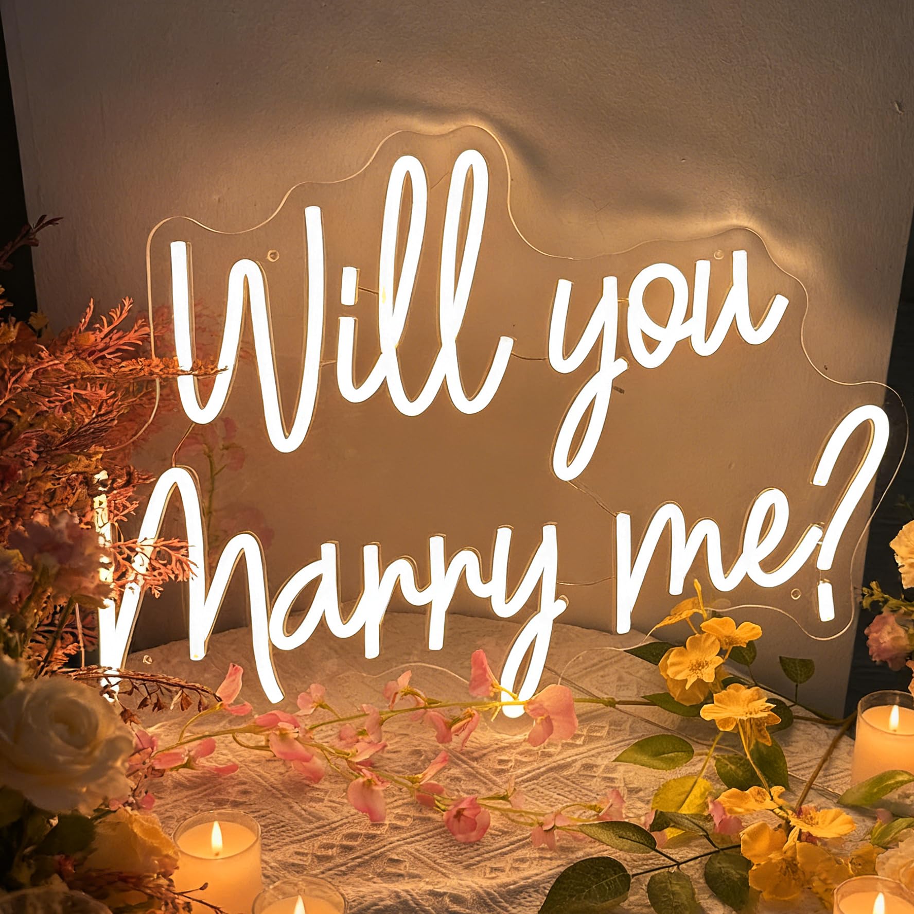 Neonschild mit Aufschrift "Will You Marry Me", groß, 53,3 x 37,8 cm, "Marry Me", leuchtende Buchstaben, LED-Neon-Schild für Antrag, Verlobung, Valentinstag, Party
