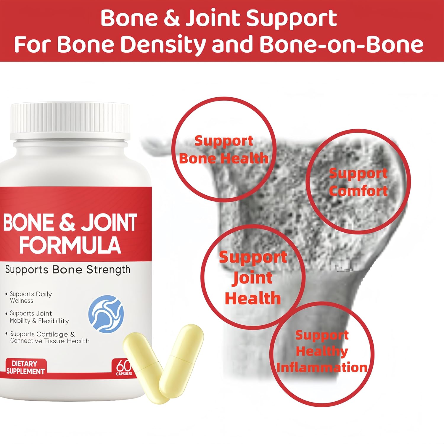 Osteo Bone & Joint Formula Forbone Density, Bone and Joint Formula Supplement, Calcium Supplements for Women with Vitamin D3, K2, Collagen Ll, Marine Multimineral Complex, 60 Capsules