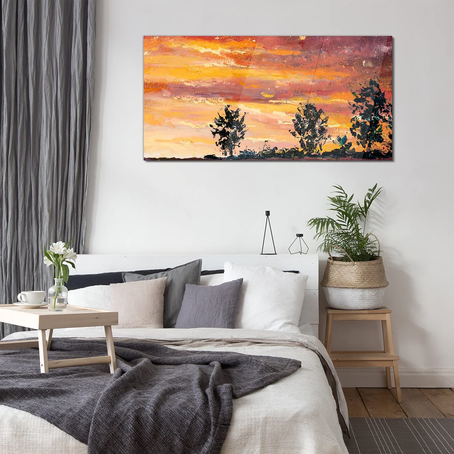 Coloray Pintura Vidrio Acrílico 140x70cm Cuadro De Pared De Arte De Vidrio Mural Sala De Estar Cocina Acryl - Árboles Cielo