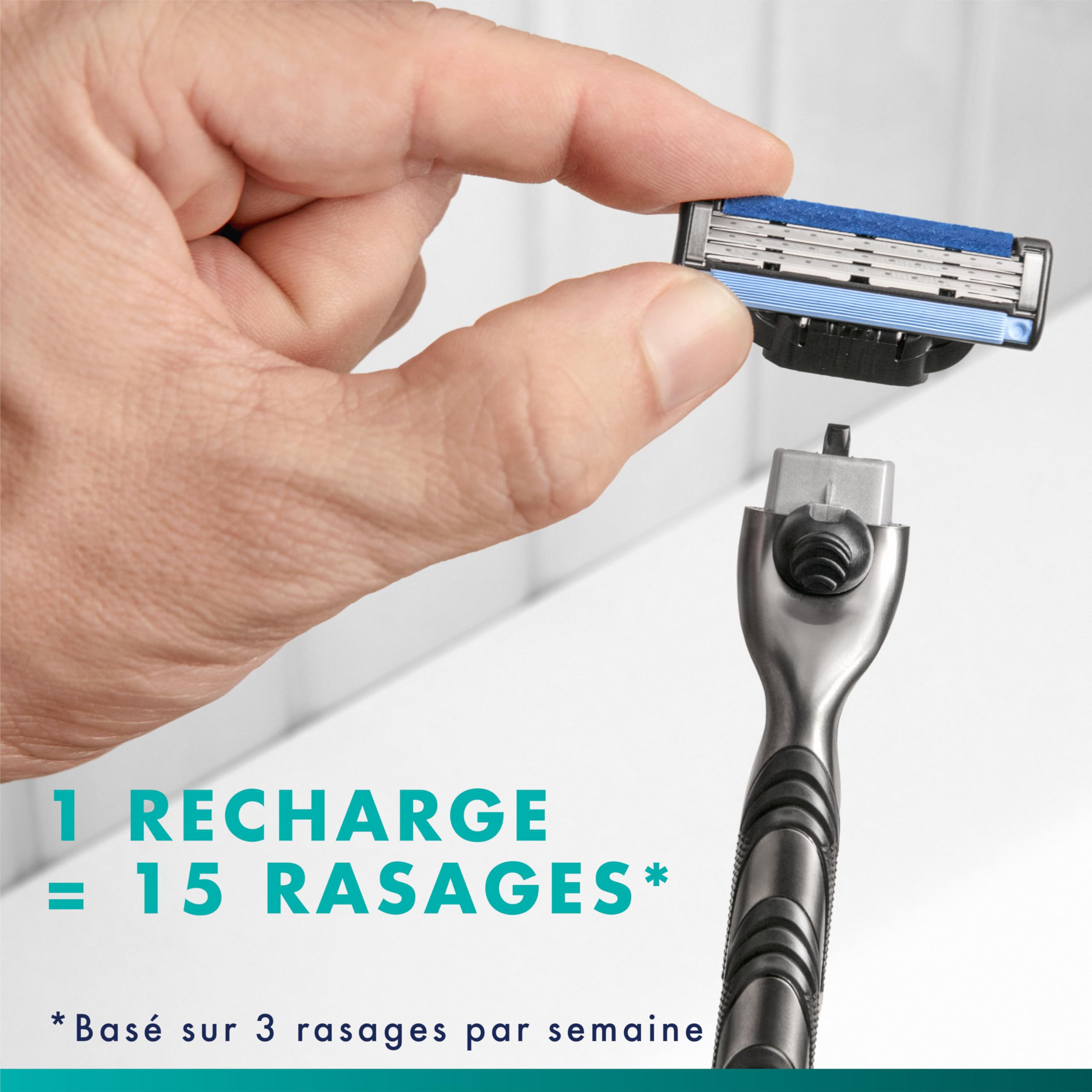 Gillette Mach3 Recharges De Lames De Rasoir pour Homme, Rasoirs À 3 Lames 15 Recharges De Lames, Lames Plus Résistantes Que L’Acier