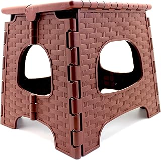 italgroup Sgabello Pieghevole con Maniglia Bambini Adulti | Ultra Resistente Fino 150 kg | in Resina termoplastica Simil Rattan |per Cucina, Bagno, Giardino, casa, Ufficio | H27x26x31 cm