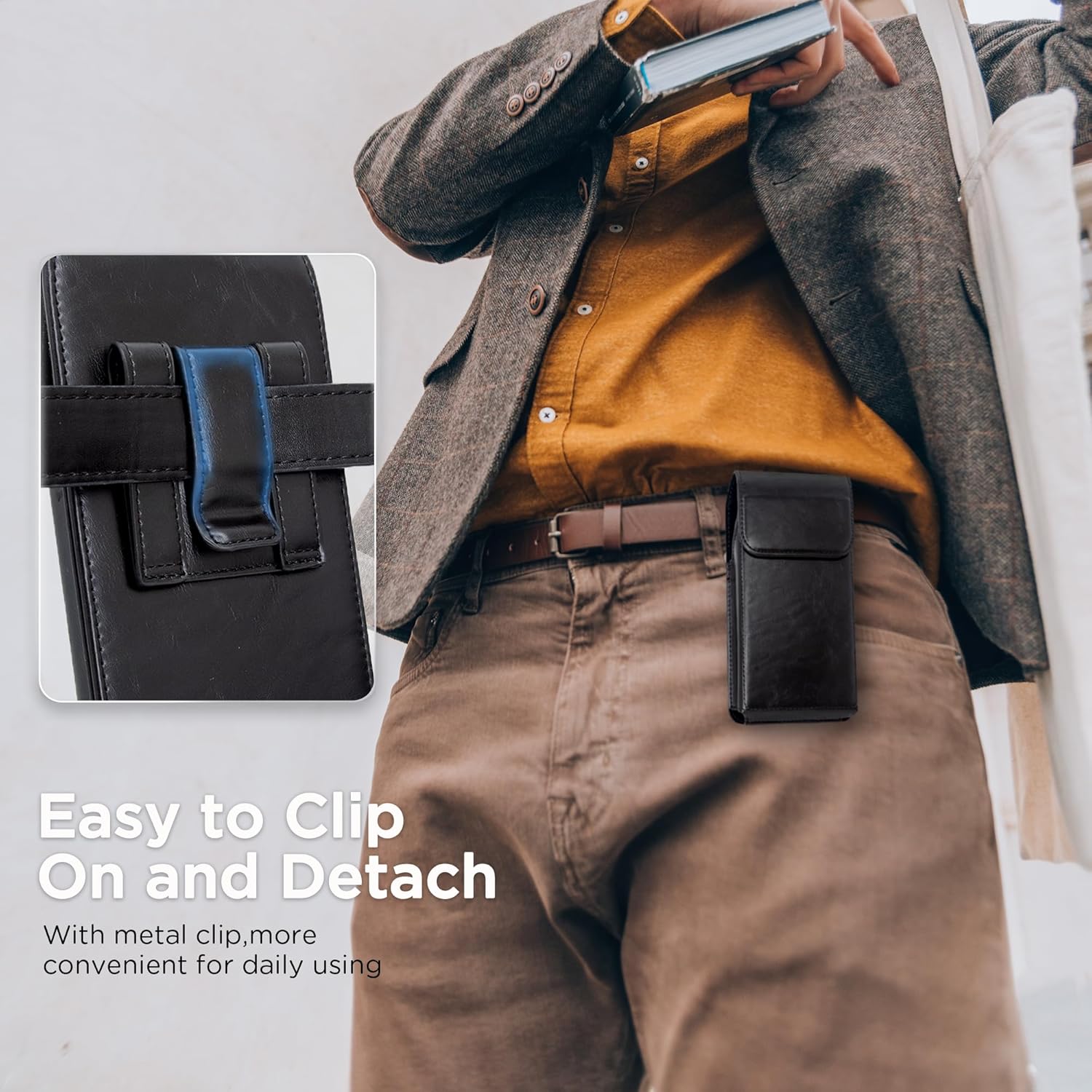 Holster for Galaxy S25 Ultra S24 Ultra S23 Ultra 5G Note 20 Ultra 5G Note 10+ Plus 5G, Premium Leather Pouch with Belt Clip Phone Holster Belt Case, Black -XL - Image 3