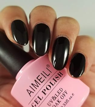 AIMEILI Soak Off U V LED Black Gel Nail Polish, Hema Free, Cruelty Free, Vegan Nail Art- Blackpool (007) 10ml